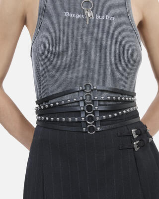Black leather corset belt with studs