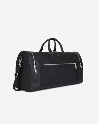 Black leather and canvas weekend bag