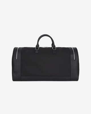 Black leather and canvas weekend bag
