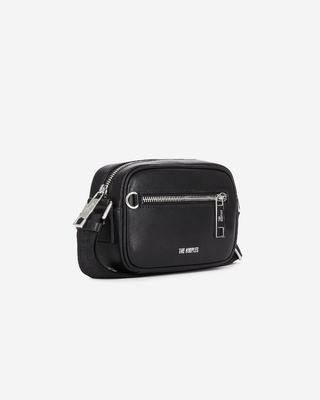 Small black leather messenger bag