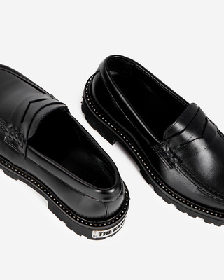 Black leather loafers