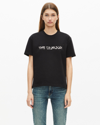 'What Is' T-shirt with black rhinestones