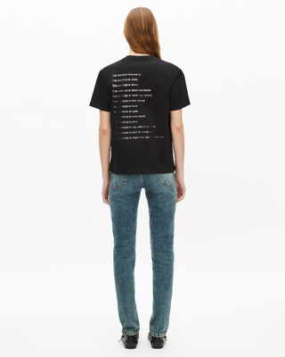 'What Is' T-shirt with black rhinestones