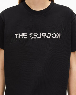 'What Is' T-shirt with black rhinestones
