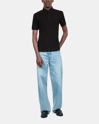 Black pique cotton polo t-shirt
