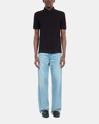Black pique cotton polo t-shirt
