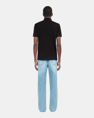 Black pique cotton polo t-shirt