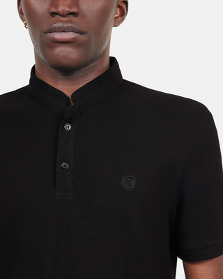 Black pique cotton polo t-shirt