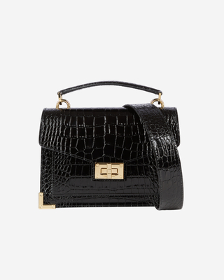 Emily small crocodile effect bag in black leather