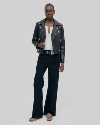 Black leather biker jacket