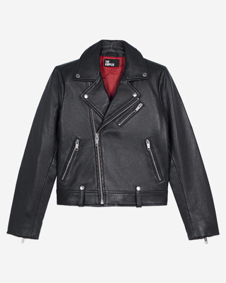 Black leather biker jacket