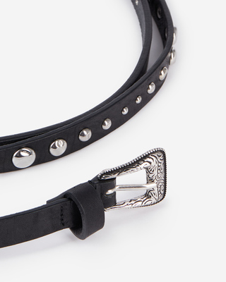 Thin leather belt with black studs