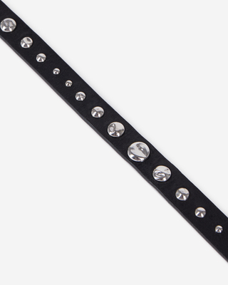 Thin leather belt with black studs