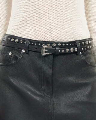 Thin leather belt with black studs