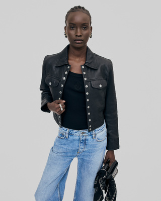 Short black leather jacket
