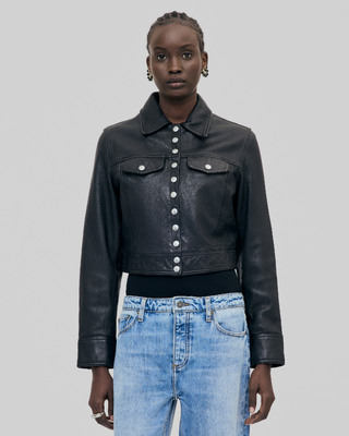Short black leather jacket