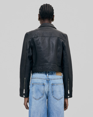 Short black leather jacket