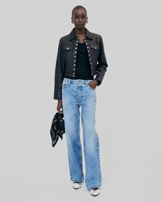 Short black leather jacket