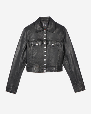 Short black leather jacket