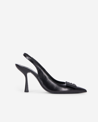 Black leather slingback pumps