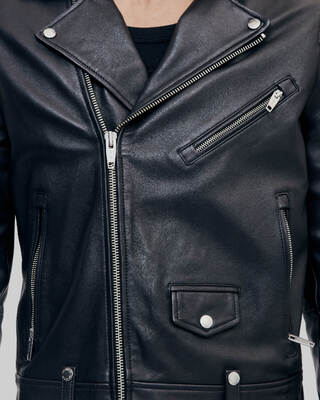 Black leather biker jacket