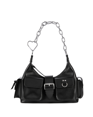 Amelia bag with smooth black leather chain