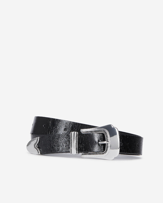 Thin black leather belt