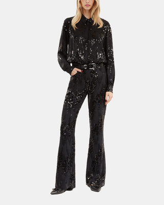 Black sequinned flare pants