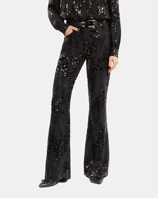 Black sequinned flare pants