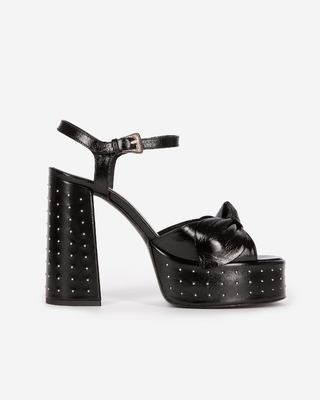 Black leather studded heeled sandals
