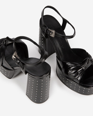 Black leather studded heeled sandals