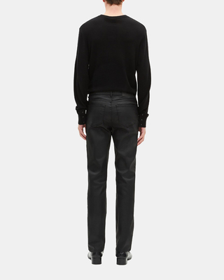 Black leather slim-fit pants