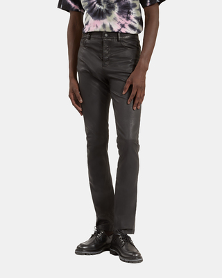 Black leather slim-fit pants