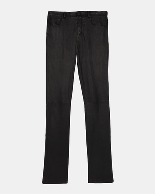 Black leather slim-fit pants