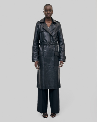 Long black leather trench coat