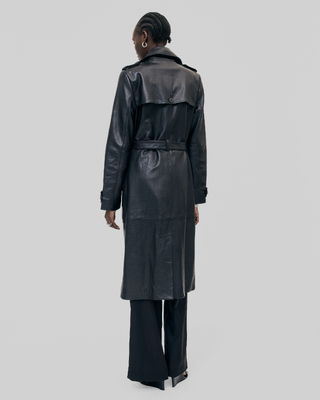 Long black leather trench coat
