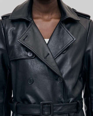Long black leather trench coat