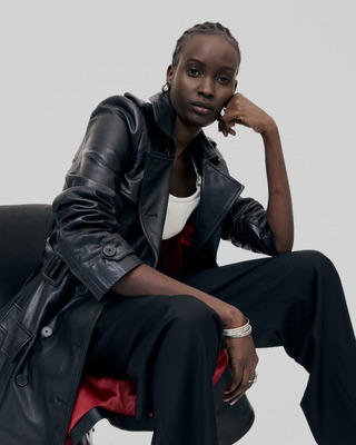 Long black leather trench coat