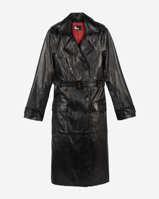 Long black leather trench coat