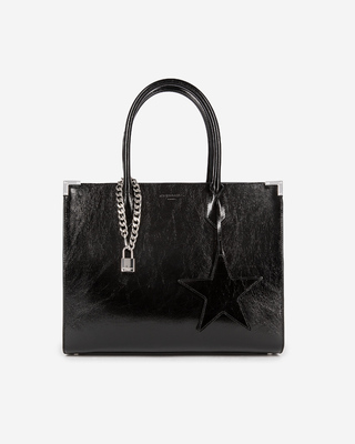 Ming L tote bag in black cracked leather