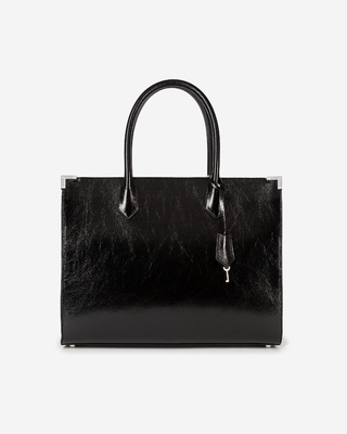 Ming L tote bag in black cracked leather