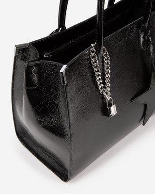 Ming L tote bag in black cracked leather