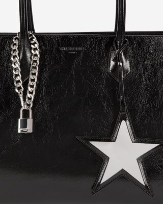 Ming L tote bag in black cracked leather
