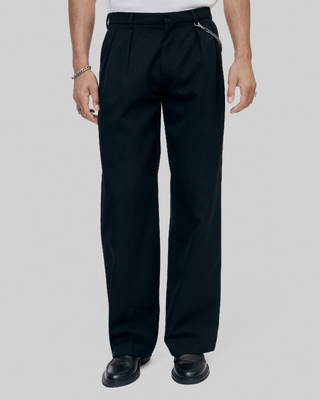 Black wide-leg wool pants