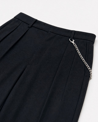 Black wide-leg wool pants