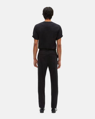 Black wool straight elasticated trousers