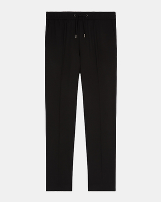 Black wool straight elasticated trousers