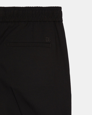 Black wool straight elasticated trousers