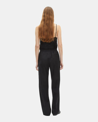 Black straight-leg wool pants