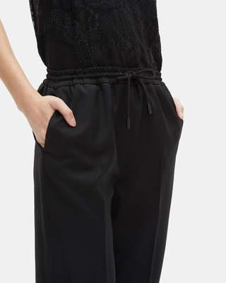 Black straight-leg wool pants